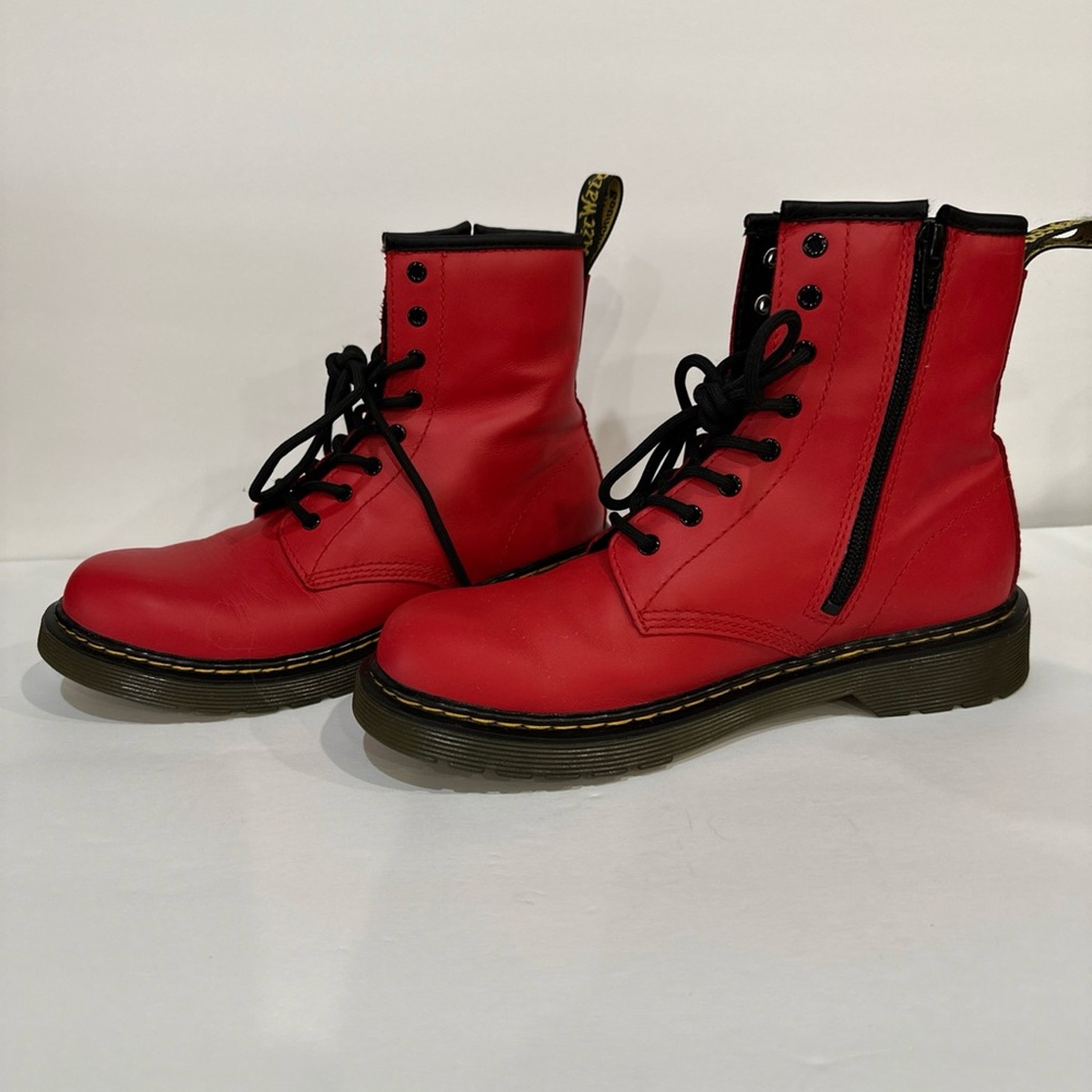 Red Leather Lace-Up Boots